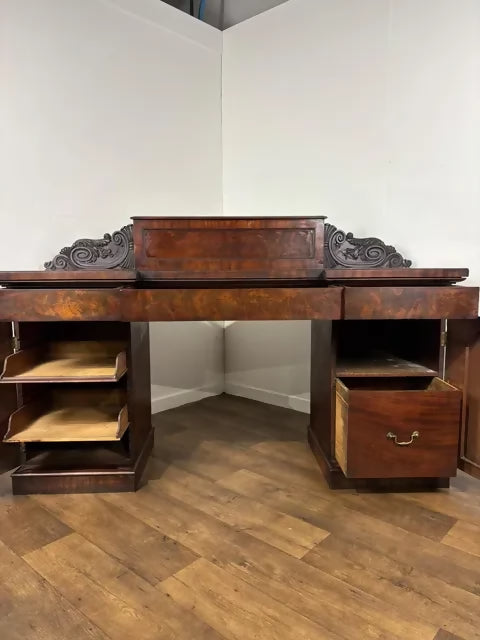Victorian Mahogany Pedestal Sideboard with Carved Gallery Back