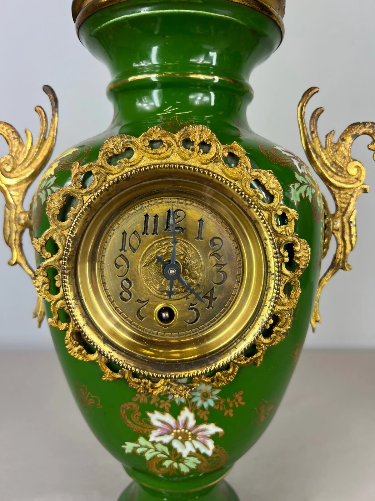 Mantel Clock Set Antique French Garniture Porcelain Bronze Candelabras LOT 3620