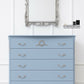 French Louis Style Blue and silver Chest of Drawers: Ornate 5-Drawer Dresser