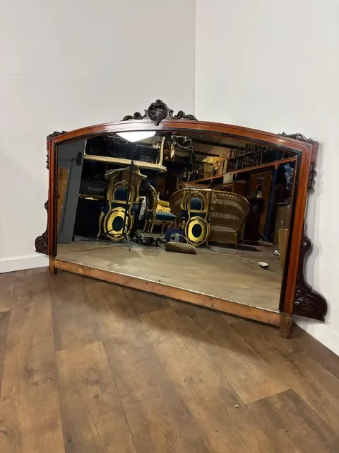 Victorian Mahogany Large Overmantel Mirror with Carved Decoration