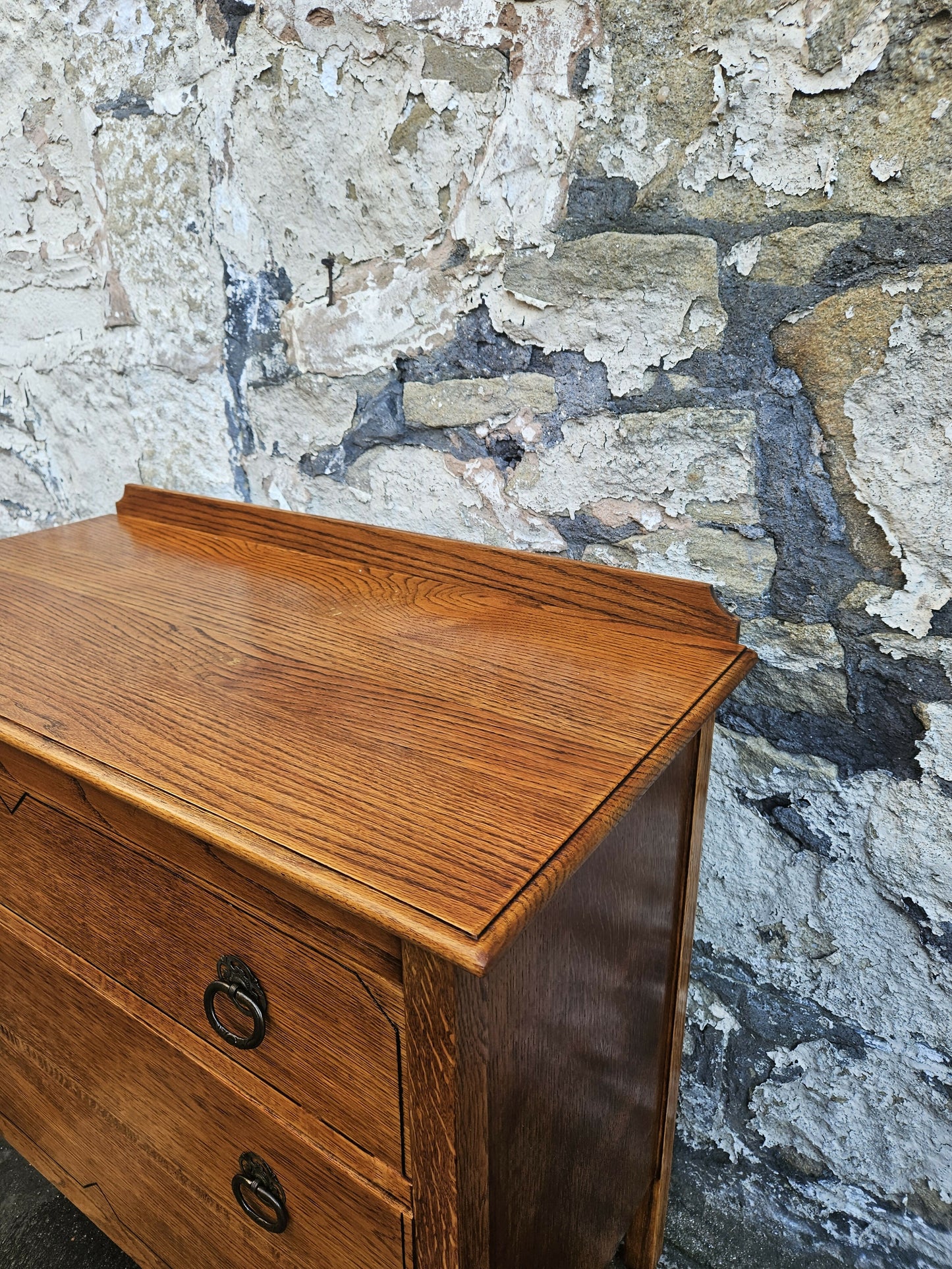 Vintage Chest Of Drawers Three Drawer Tall Oak Cabinet Super Proportions Highly Detailed