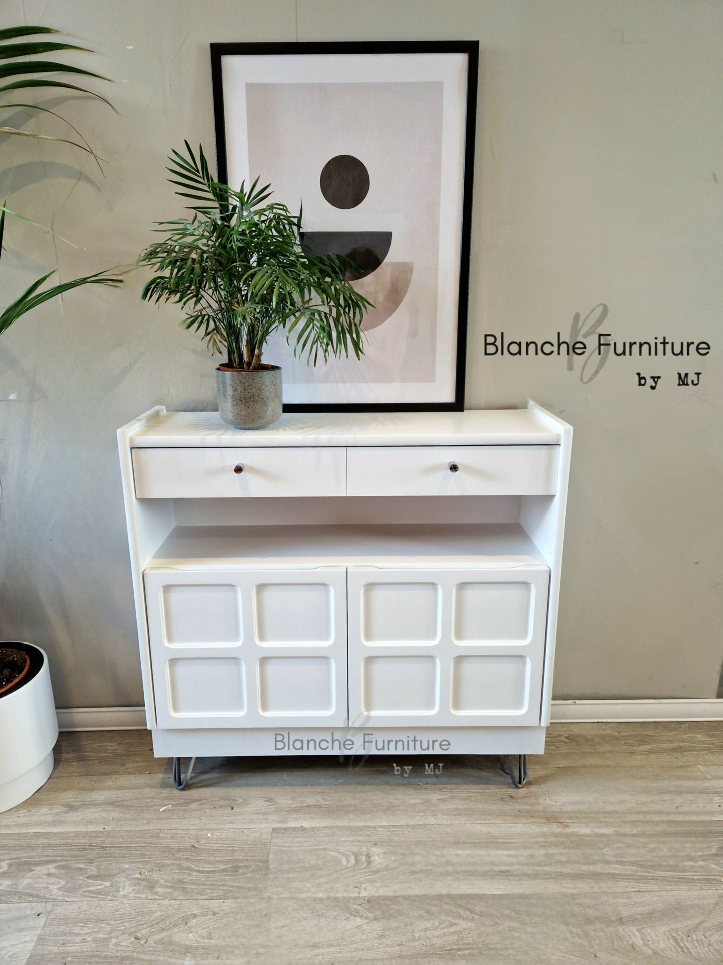 Slim Sideboard / Hallway Console in White, on hairpin legs - By Nathan