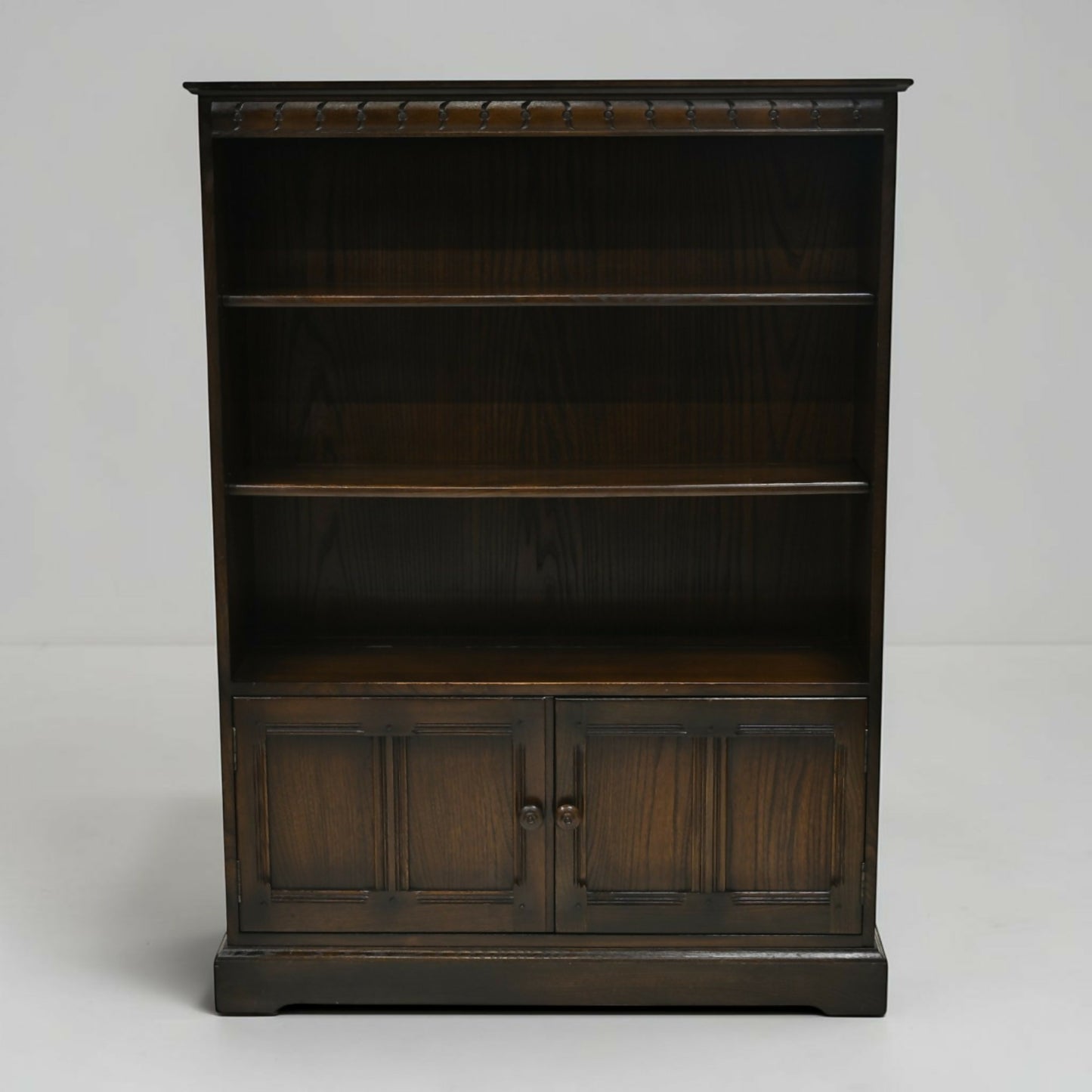 Ercol Wide Medium Bookcase 3 Shelves Cupboard Dark Finish FREE UK Delivery*