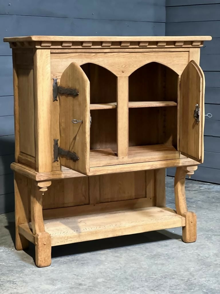 French Gothic Bleached Oak Cupboard