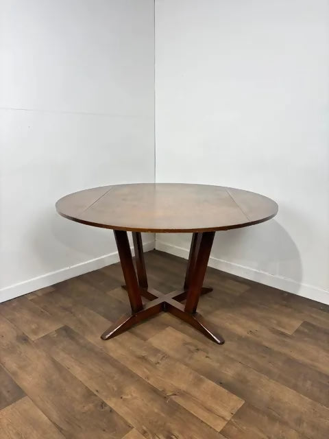 Vintage Round Oak Drop Leaf Dining Table