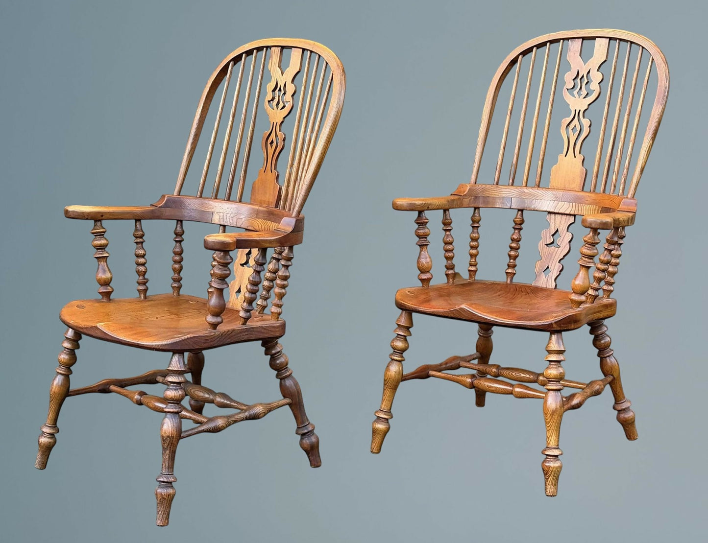 Large Pair of Ash Broad Arm Windsor Chairs