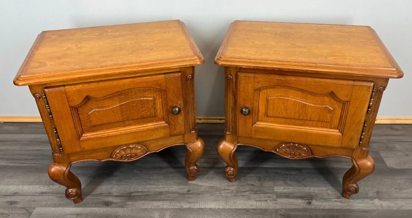 Pair of Bedside Tables Vintage French Louis Oak Nightstands Cabinets LOT 3518