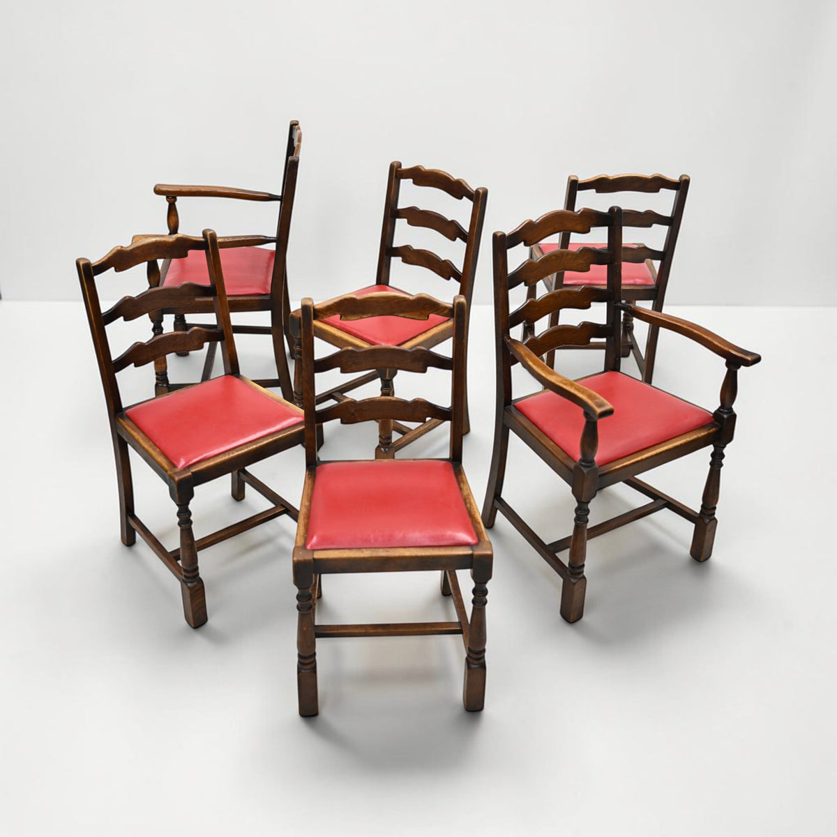 6 Maple & Co Dining Chairs Red Seat Pads Includes 2 Carvers FREE UK Delivery*