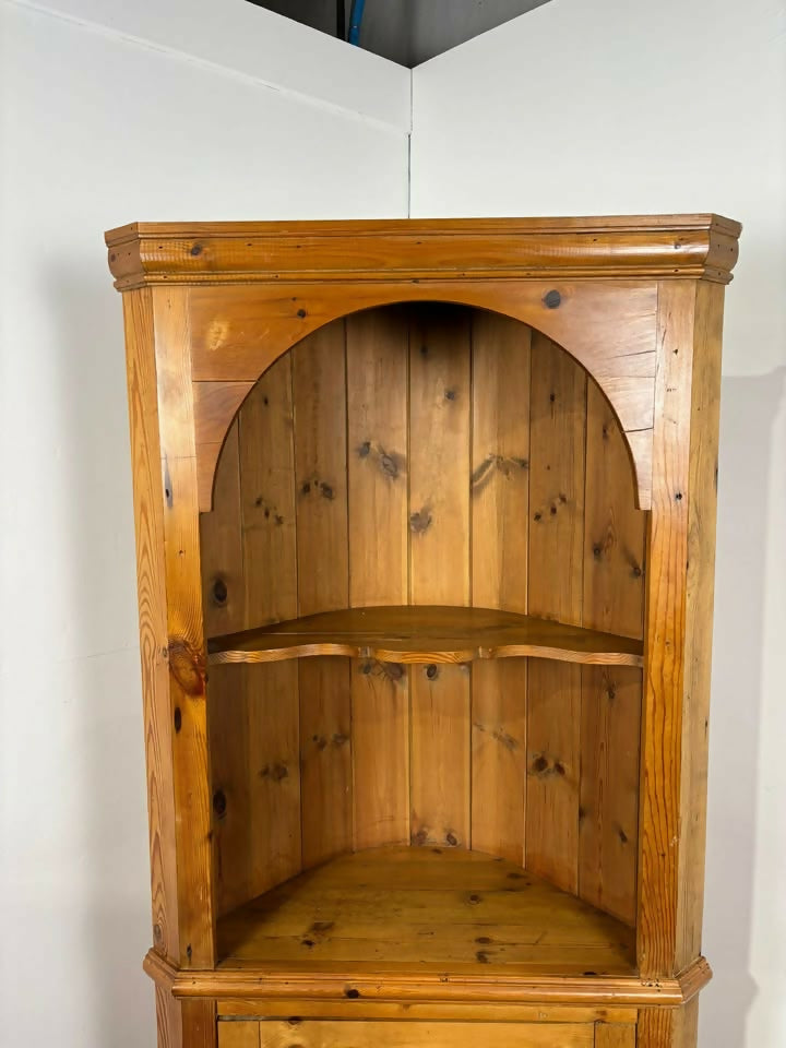 Solid Waxed Pine Barrel Back Corner Cupboard