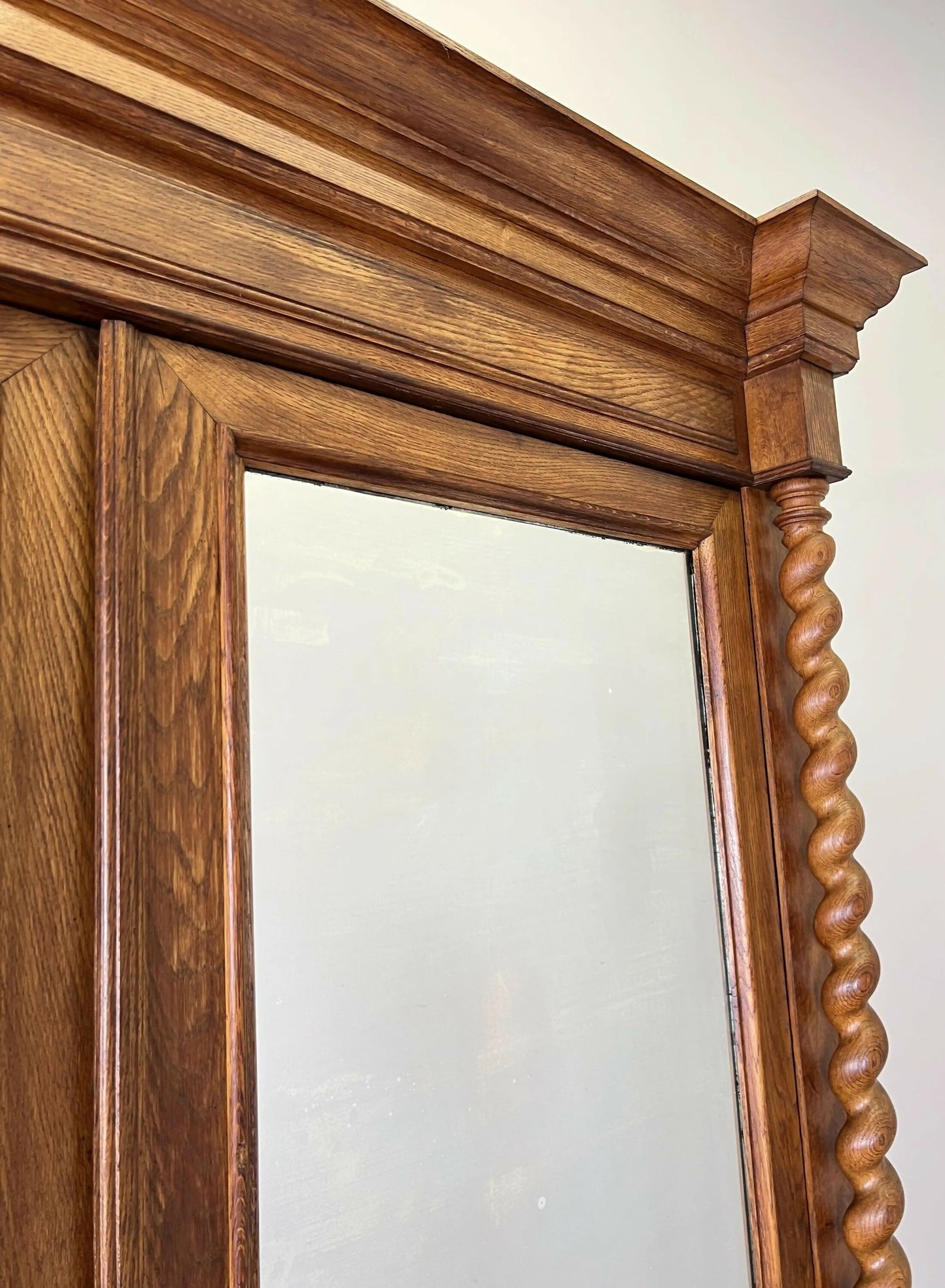 Vintage Wardrobe French Oak Two Door Mirrored Carved Armoire Cabinet LOT 6124