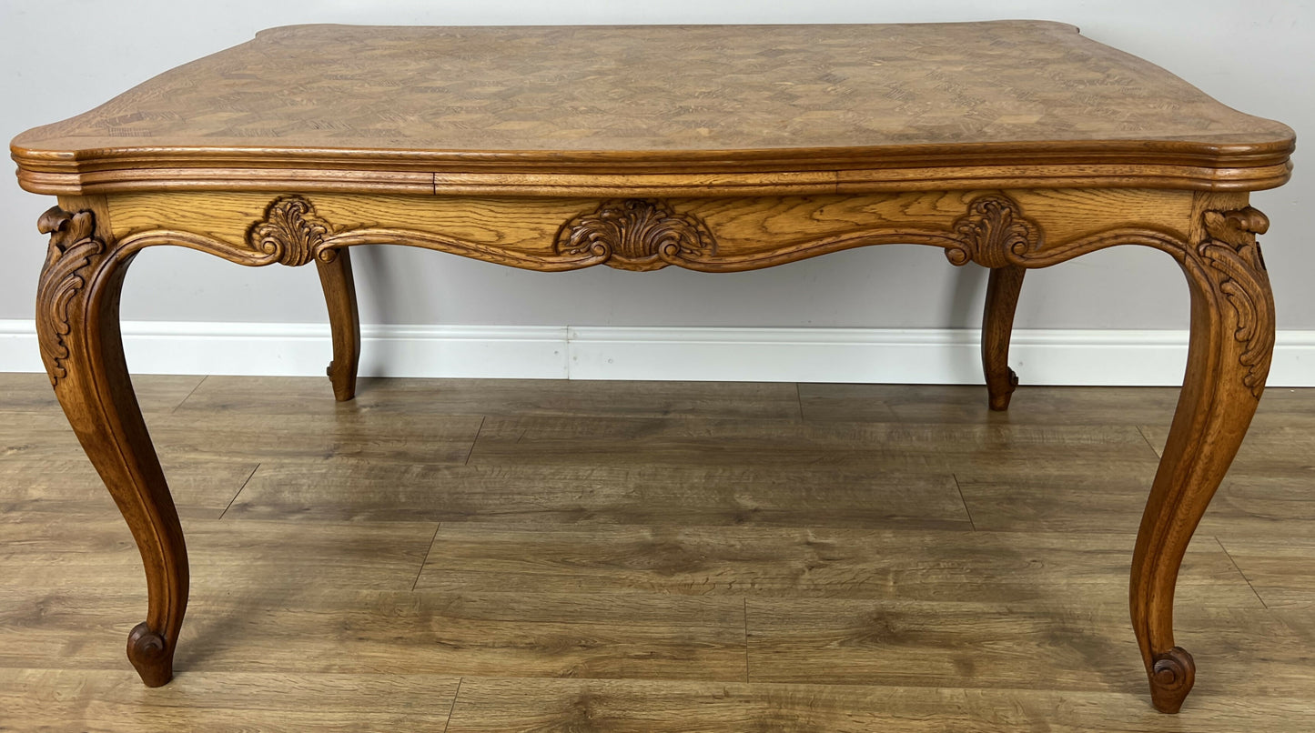 Dining Table Vintage French Louis XVI Carved Oak Extendable Table LOT 6358