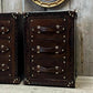 Vintage Handcrafted English Oak Leather Nightstands – Luxury Bedside Tables (Set of 2)