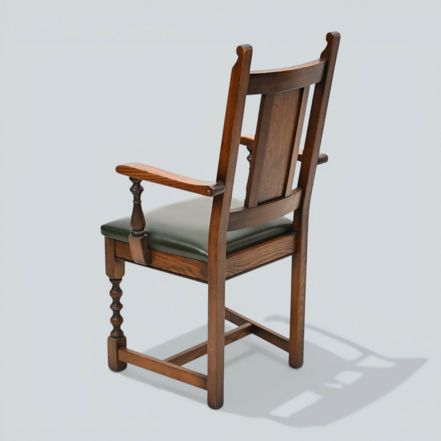 6 Oak Dining Chairs Old Charm Green Leather Seats Tudor Brown FREE UK Delivery