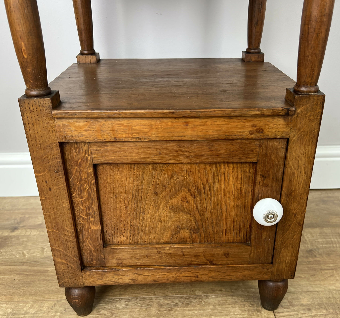 Pair of Bedside Tables Antique French Marble Top Oak Carved Cabinets LOT 6182