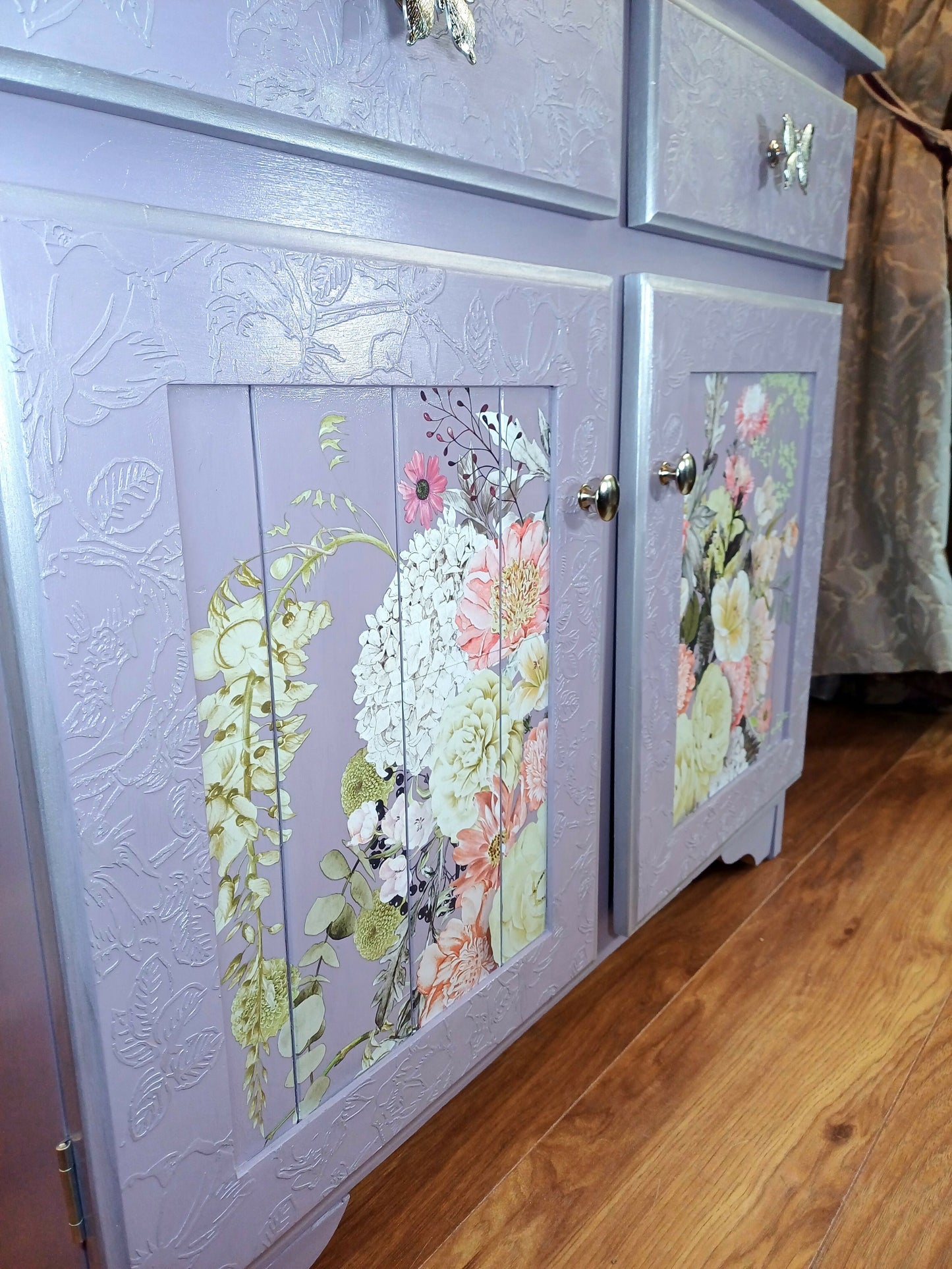 Upcycled Lilac and Silver Floral Cupboard