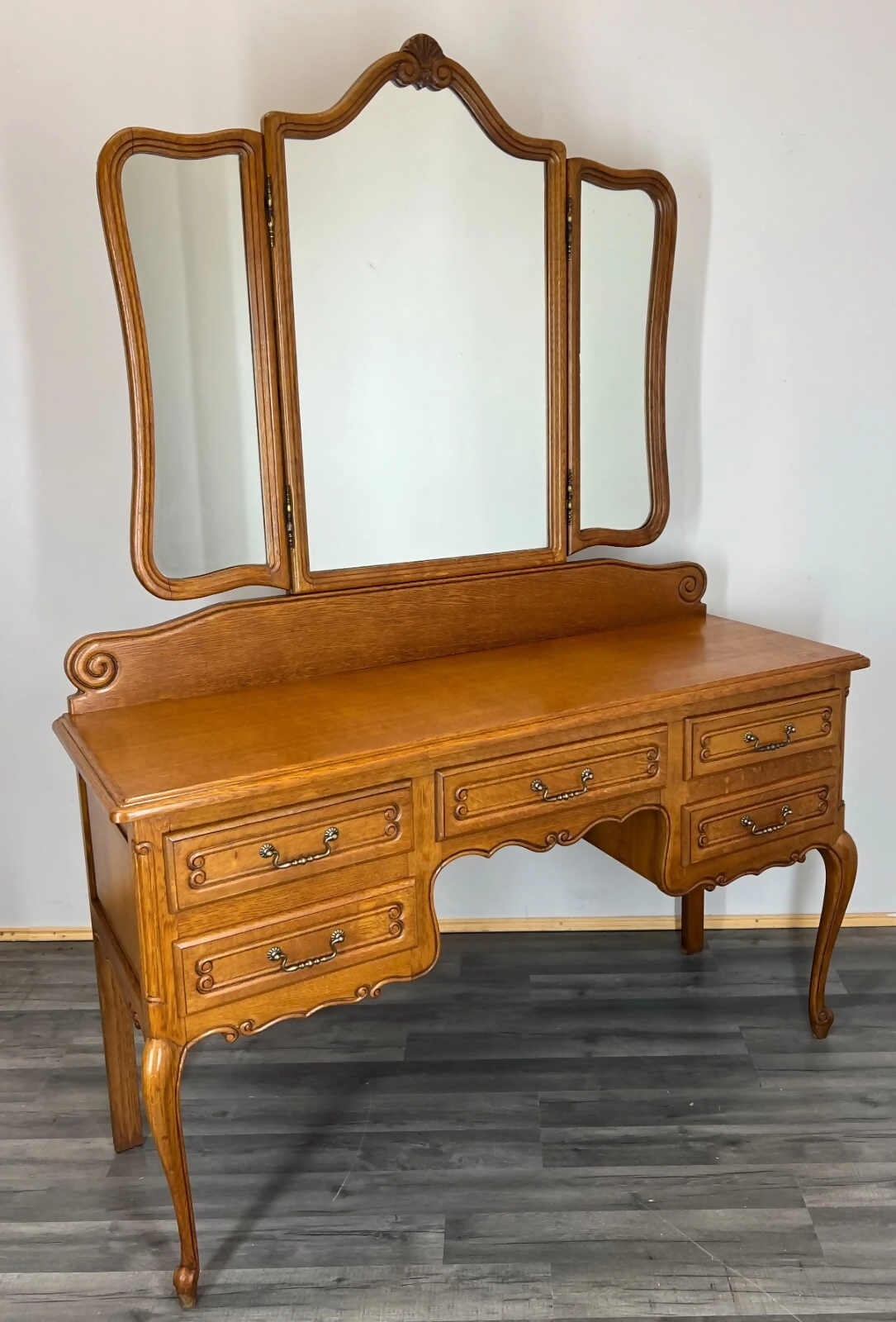 Dressing Table with Mirror Vintage French Louis Oak Vanity Makeup Table LOT 2757