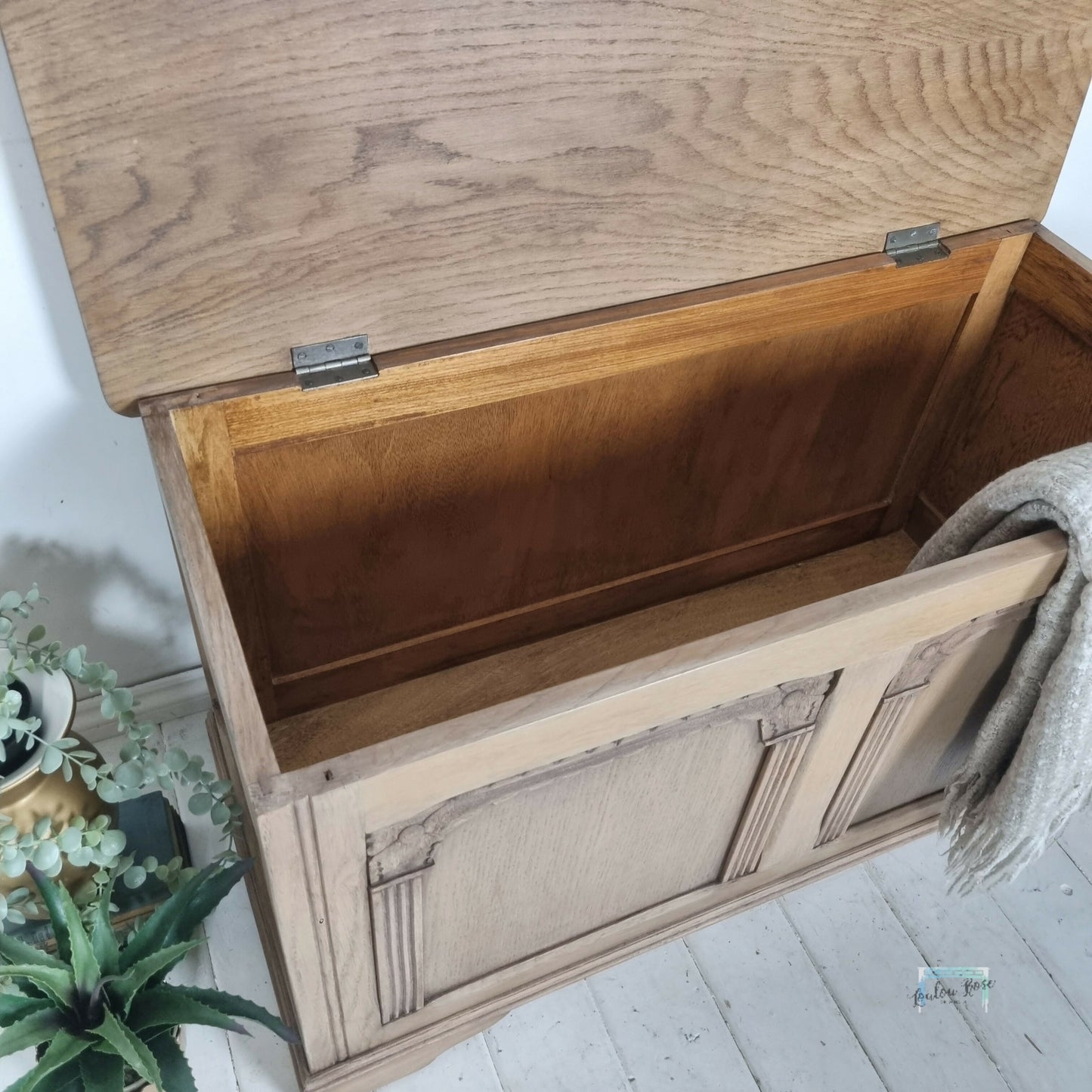 Vintage Oak Blanket Box Linen Storage