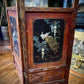 Eastern/Oriental Folding Peacock Fire Screen / Decorative Table Screen Carved Wood & Mother Of Pearl Style Inlay