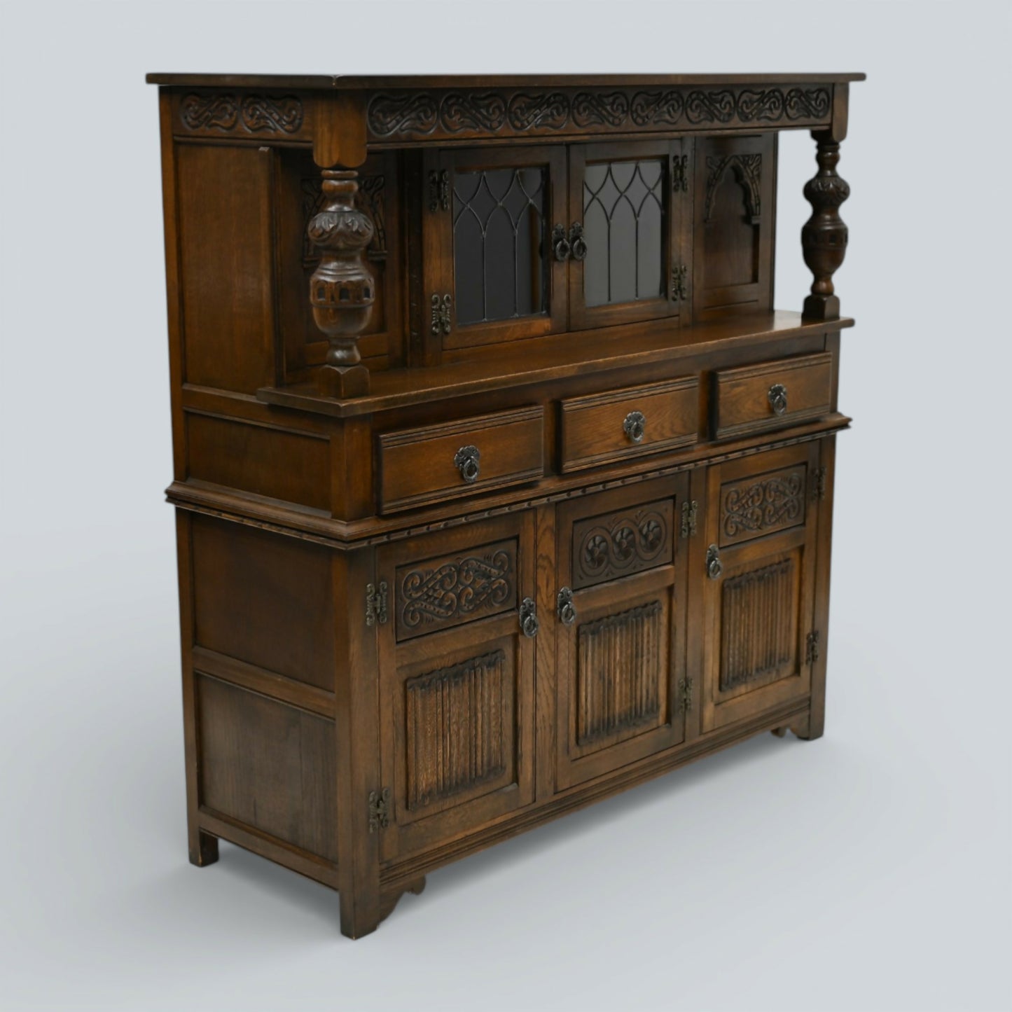 Old Charm Gothic Court Cupboard Buffett Sideboard Light Oak FREE UK Delivery.