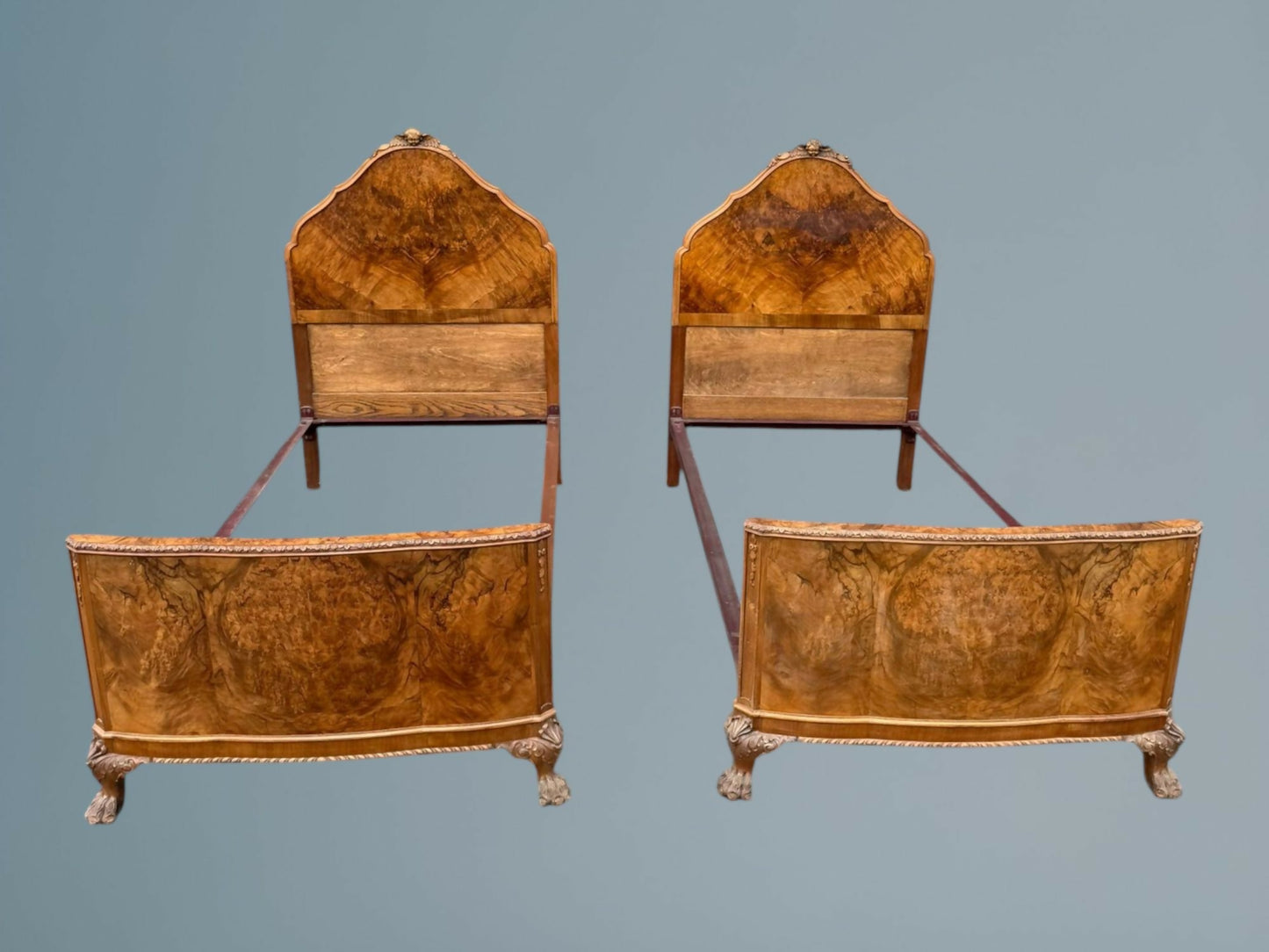Pair of Antique Burr Walnut Single Beds, Circa 1920