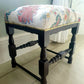 Footstool Vintage Oak Seat. Stool Restored Reupholstered in Linwood Linen