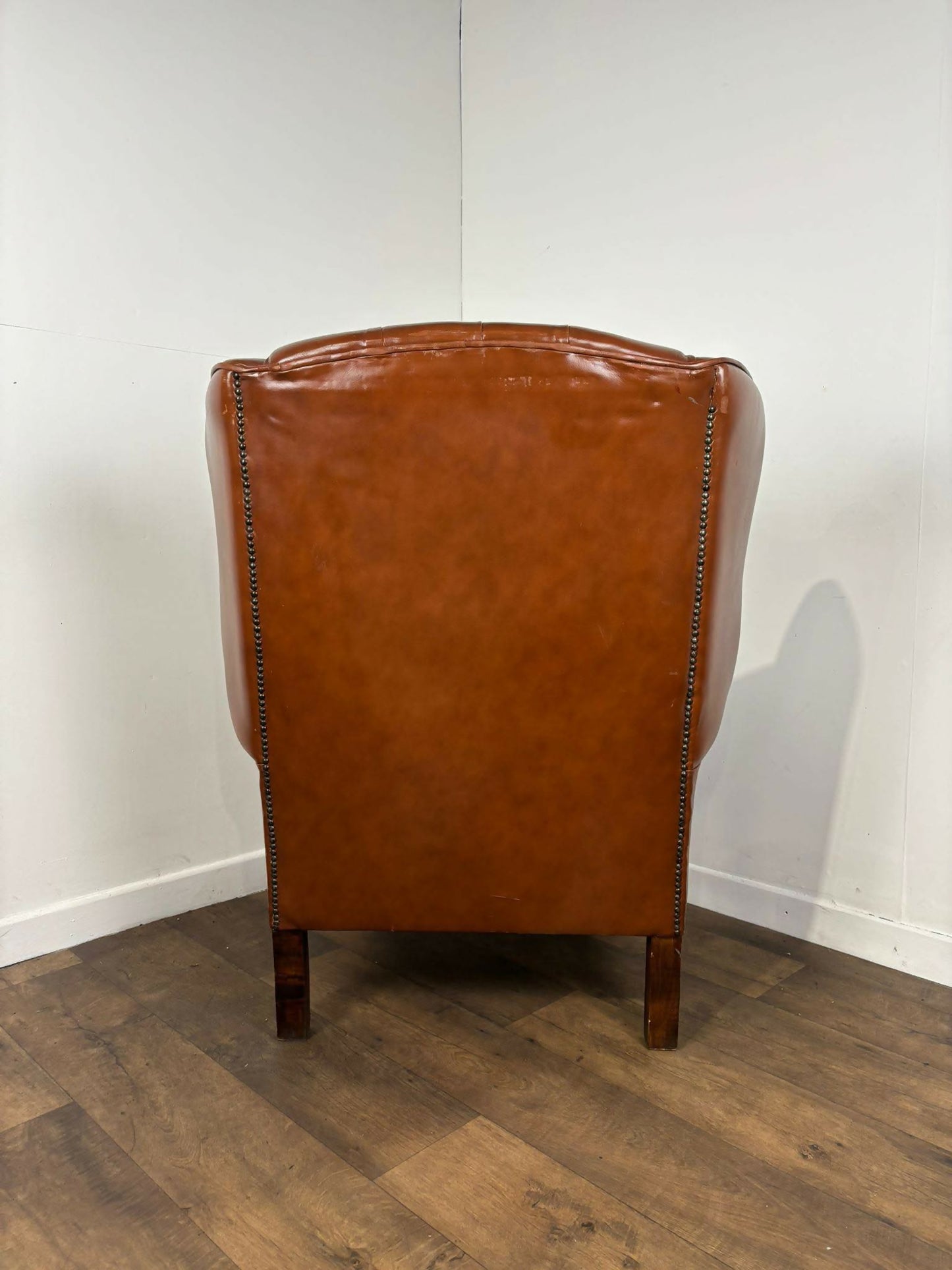 Tan Leather Chesterfield Style Wingback Armchair
