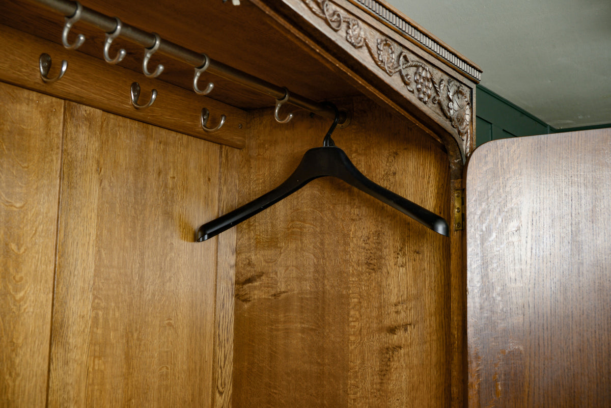 Art Deco Solid Oak Double Wardrobe - 1930s