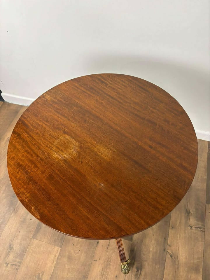 Antique Oak Round Console Table On Triform Base