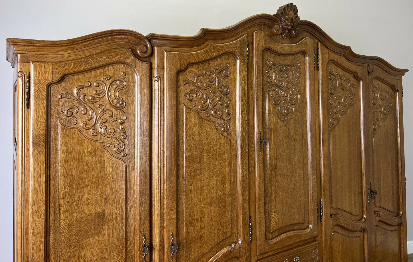 Wardrobe Vintage French Louis XVI Style Five Door Oak Carved Armoire LOT 6457