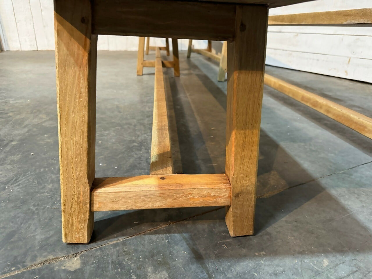 Very Long Pair Bleached Oak Dining Benches
