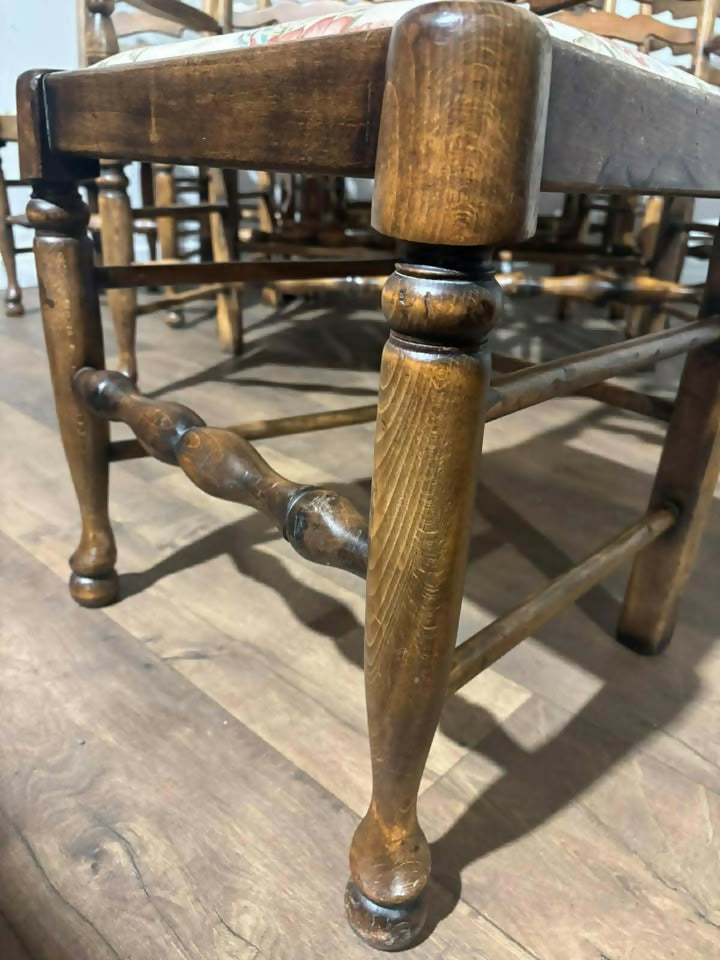 Set of Twelve Oak Yorkshire Style Ladderback Dining Chairs