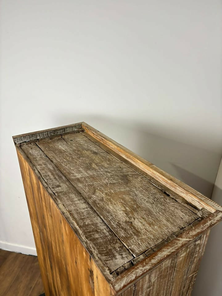 Vintage Indian Rustic Wooden Cupboard with Lime Wash Finish