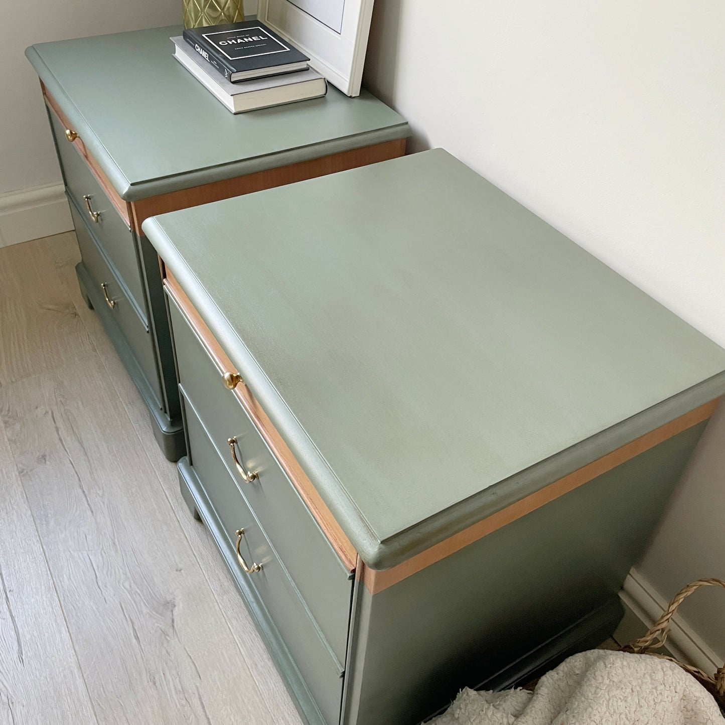Pair of Hand-Painted Green Stag Bedside Tables | Vintage Wooden Cabinets | Professionally Restored Furniture