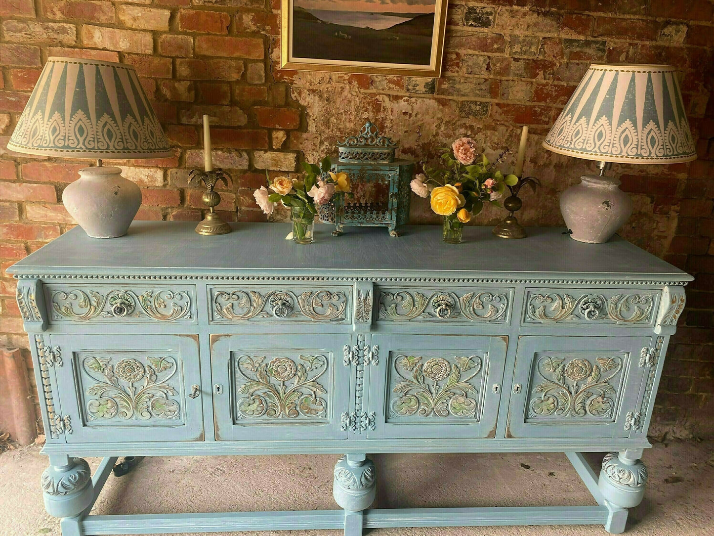 Vintage Farmhouse Sideboard/Large Carved Sideboard/Statement Piece