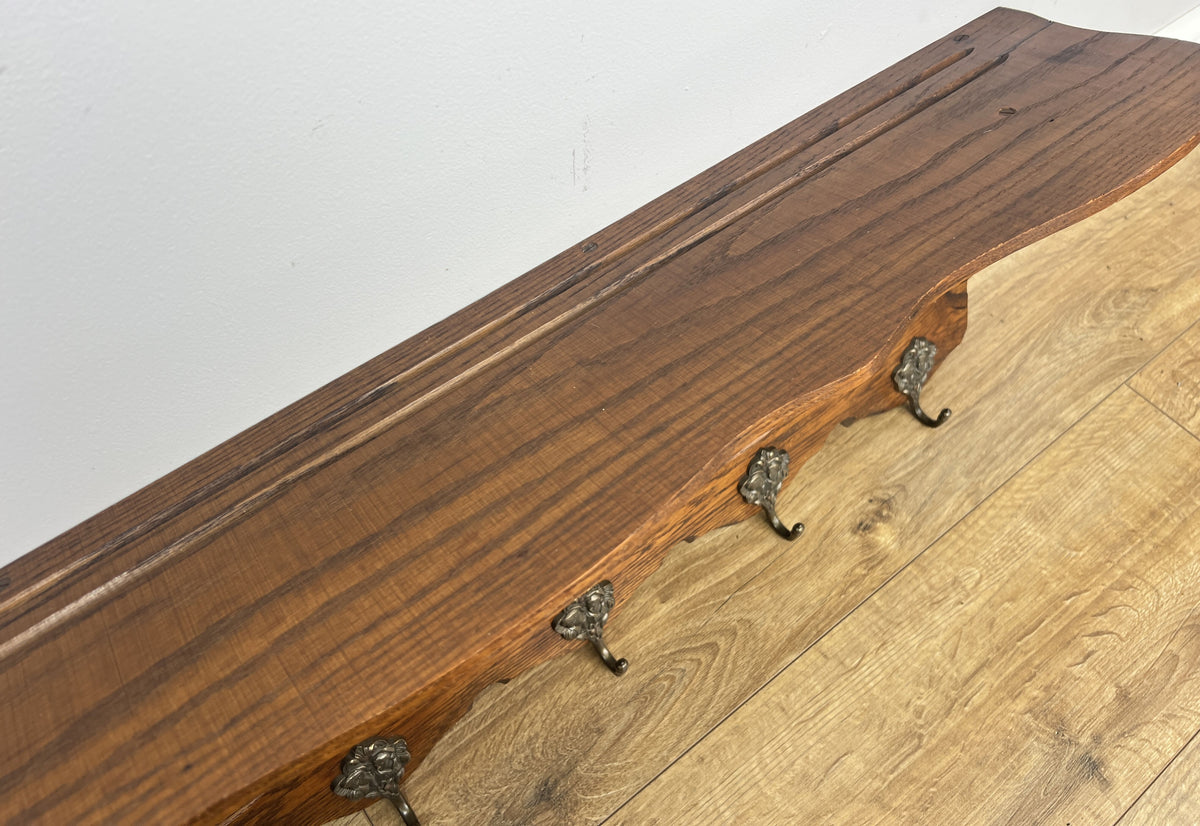 Coat Rack Vintage French Oak 6 Hooks Wall Shelf Carved Coat Hanger LOT 6550