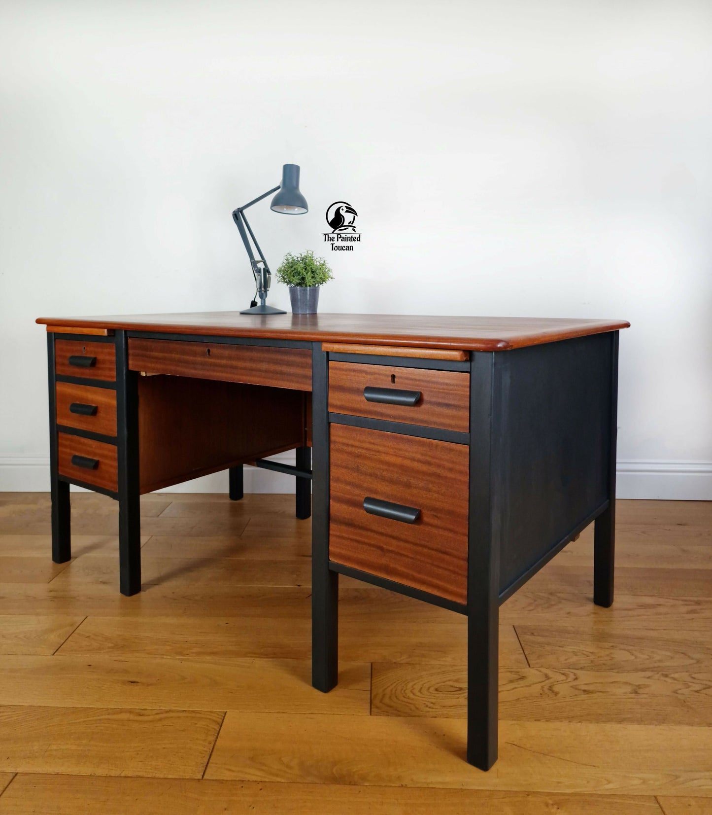Large Mid Century Twin Pedestal Executive Office Desk