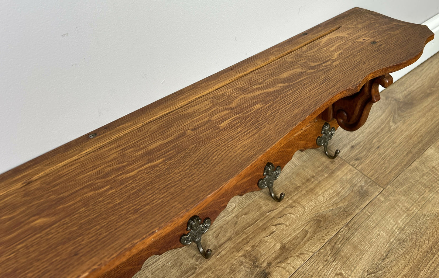 Coat Rack Vintage French Carved Oak Wall Mounted 6 Hooks Rack Hanger LOT 6205
