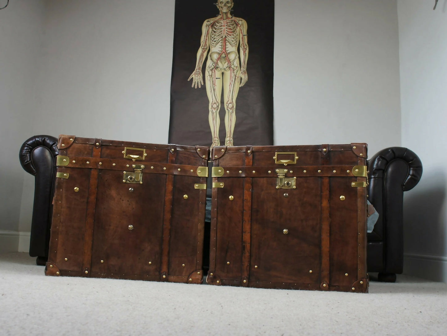 Luxury Leather Hand Dyed Travel Storage Trunks