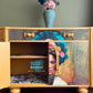 Mustard Magic: Upcycled Sideboard with floral abstract Art and Decoupaged Drawers