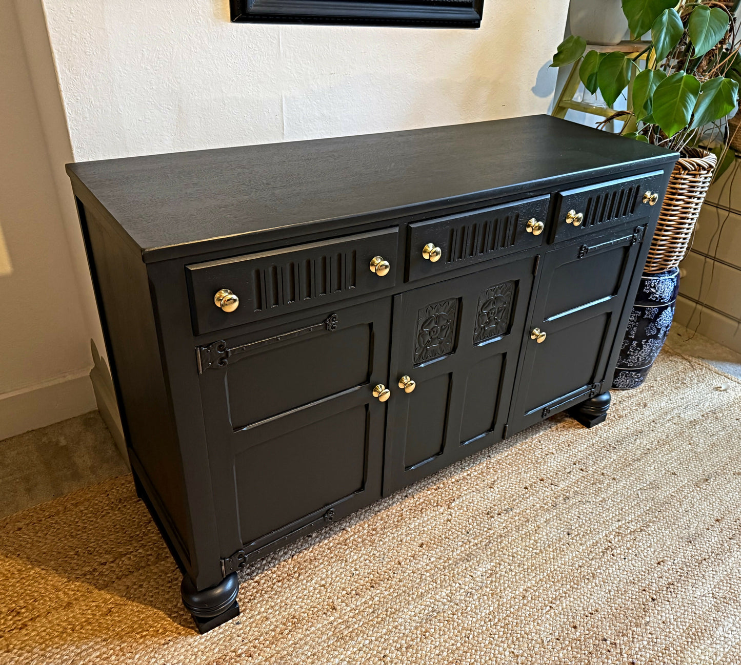 Newly refurbished solid wood sideboard black large