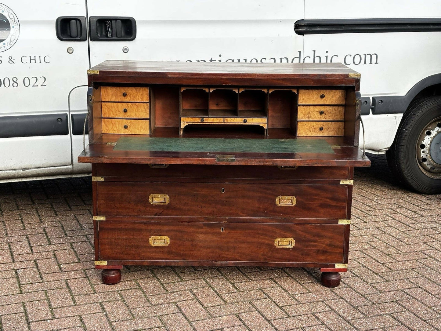 Mahogany Vintage Campaign Secretaire Chest Of Drawers.