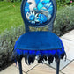 Bespoke Vintage Blue Bird Chair. One of a Kind Velvet and Feather Detailing. Artist Designed Chair