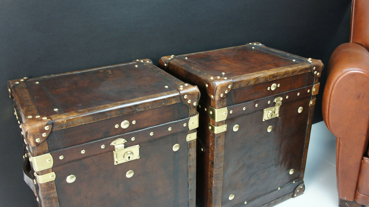 Antique Leather End Table Trunks