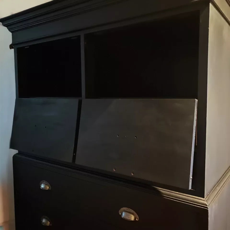 Vintage Repro Antique Style Mahogany Black Painted Chest on Chest of Drawers