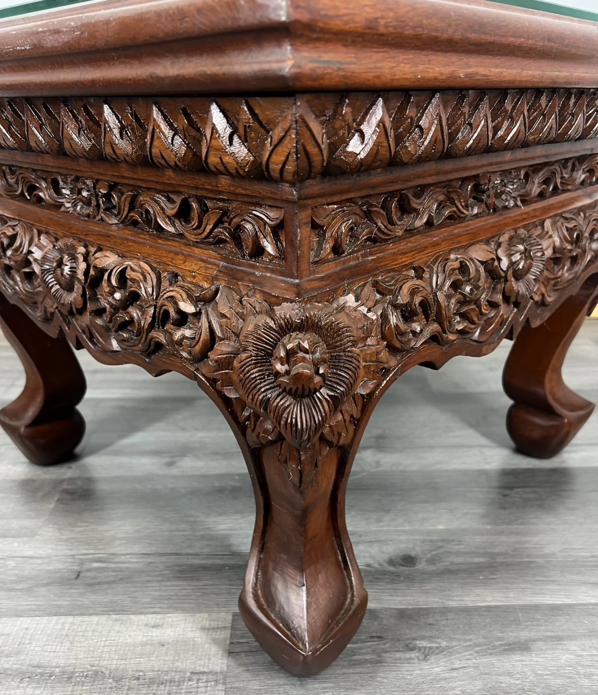 Plant Stand Chinese Mahogany Hand Carved Design Glass Top Coffee Table LOT 24327