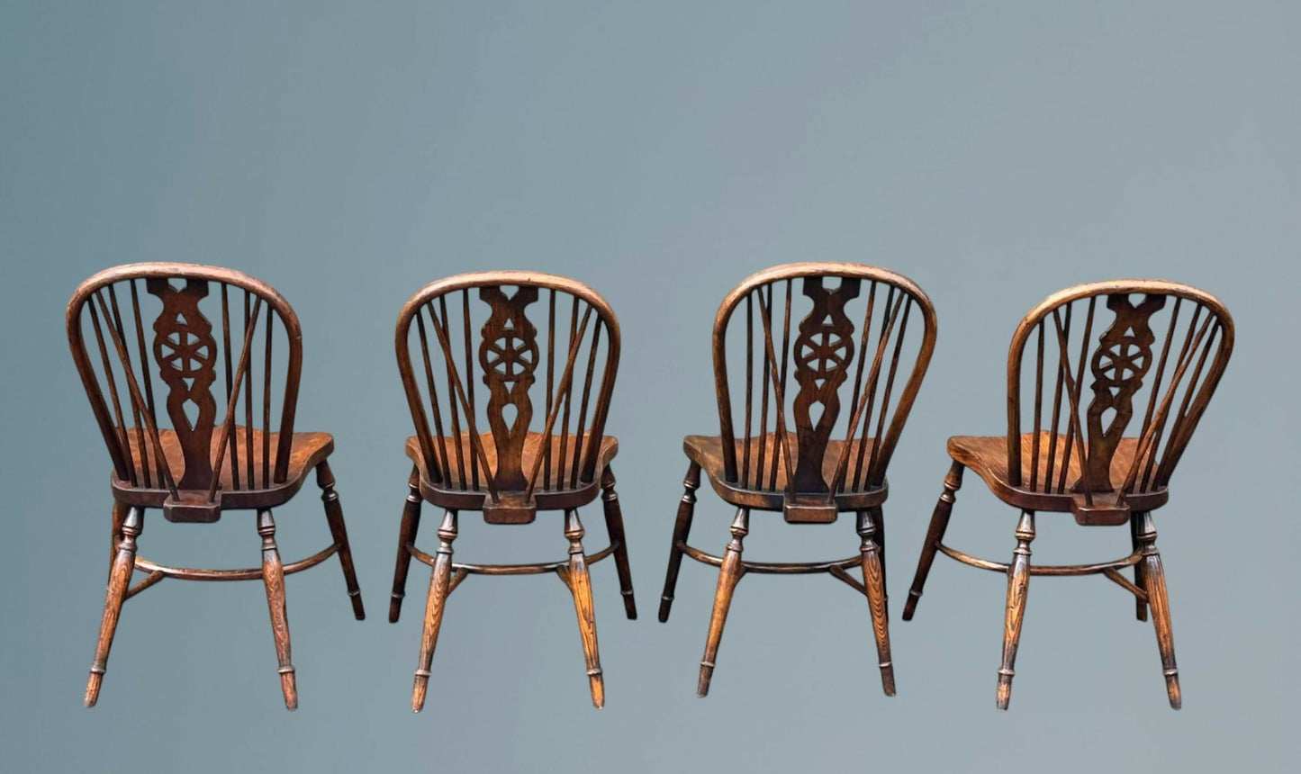 Set of Four Elm Windsor Wheel Back Chairs