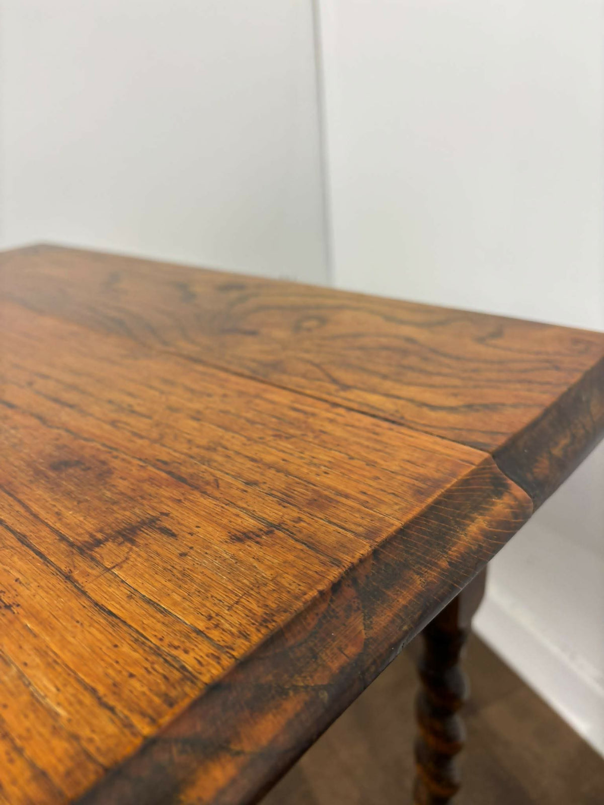 Vintage Oak Side Table With Barley Twist Legs