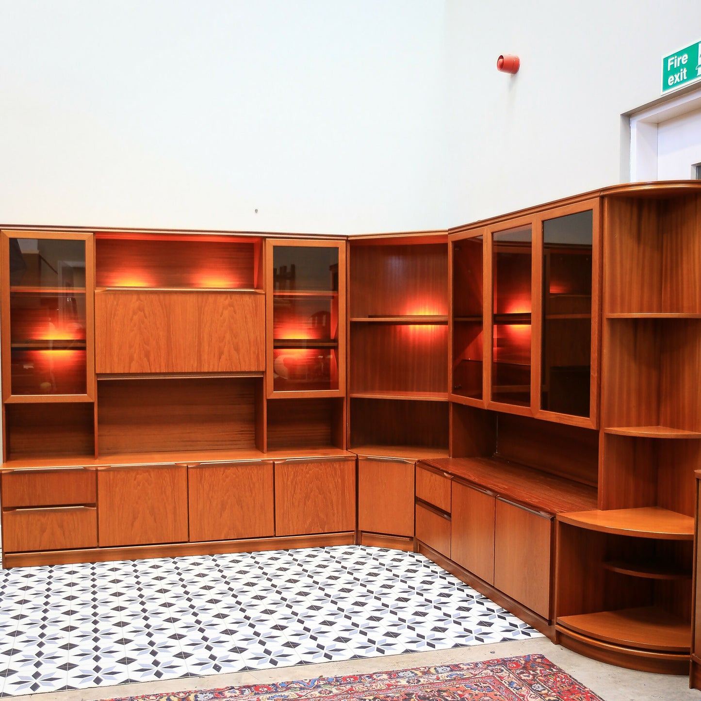 Teak Mid Century Wall Units by Morris of Glasgow. 1970s Display Drinks Cabinet