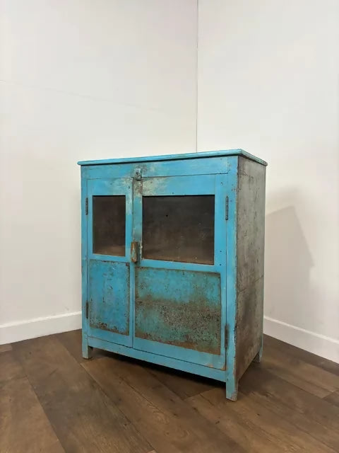 Industrial Style Reclaimed Distressed Blue Indian Cupboard