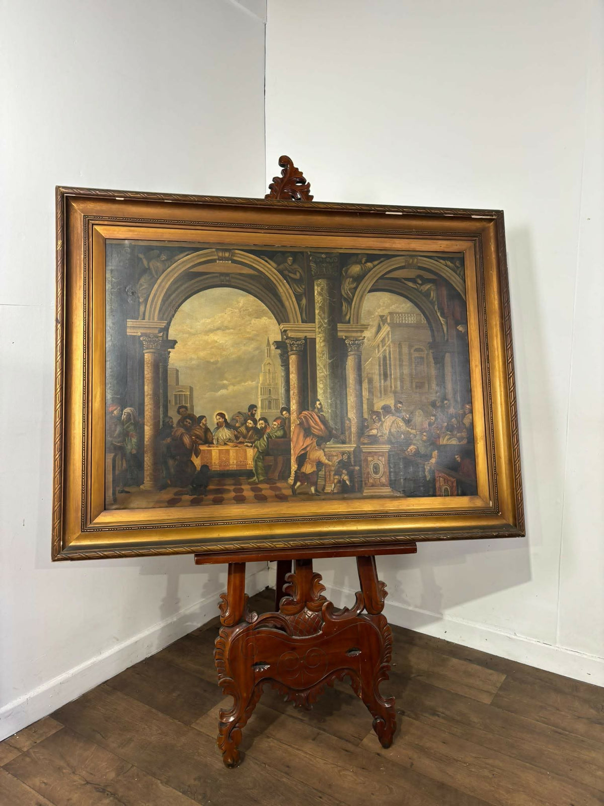 Large Antique Oleograph Biblical Scene Picture in Gilt Frame – Ornate Gilt Frame